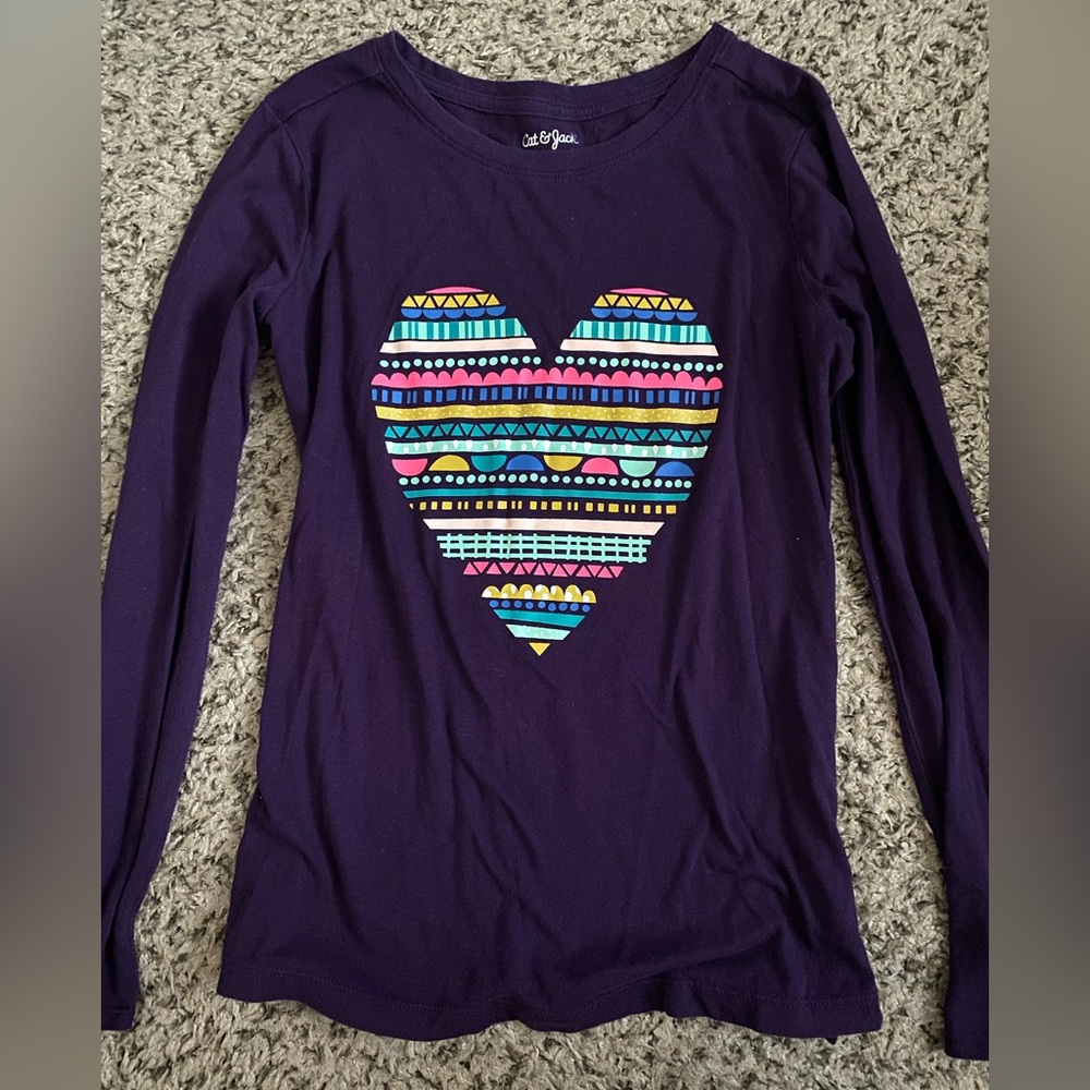 Cat & Jack Purple Long Sleeve Shirt with Heart Design
